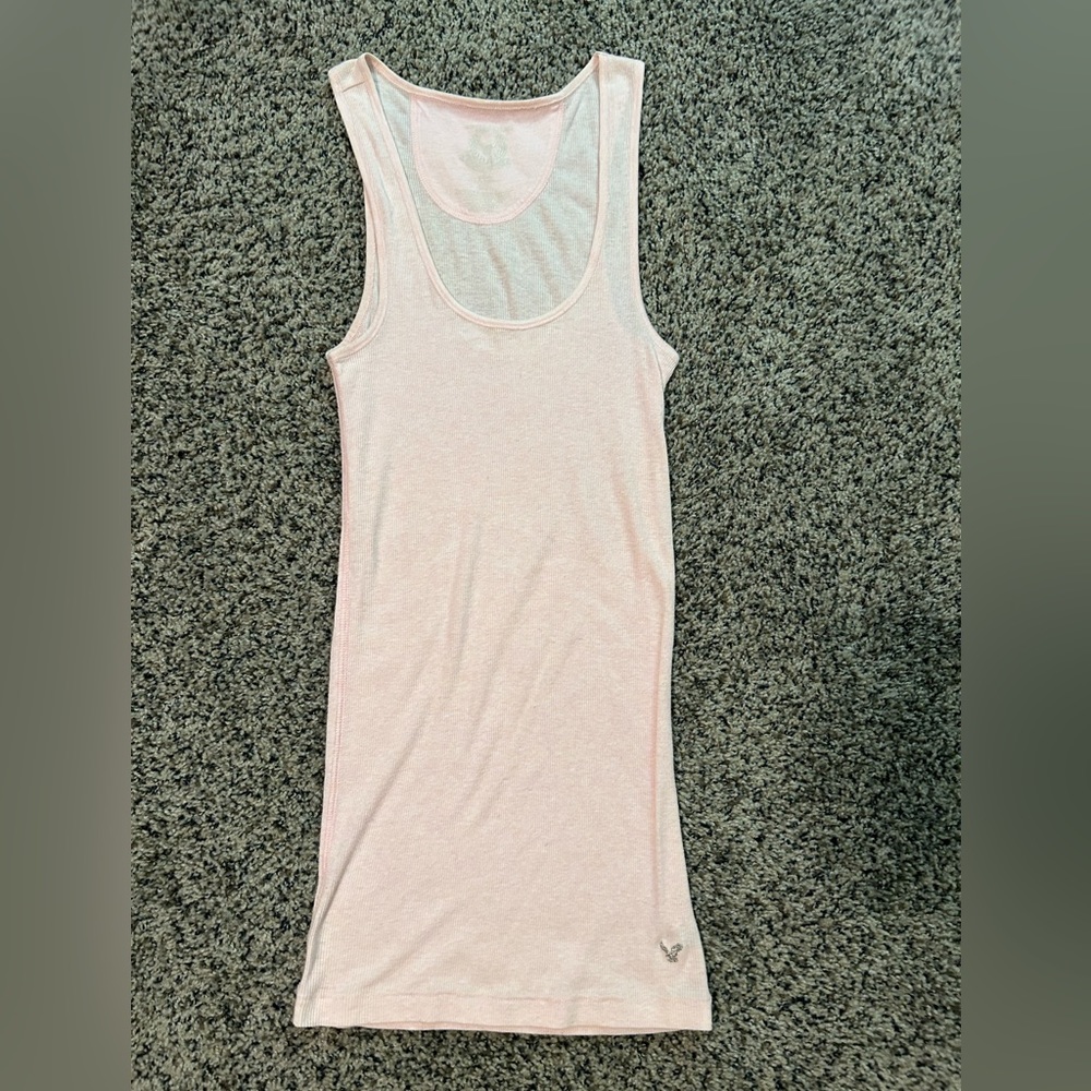 Women’s American Eagle Long Light Pink Ribbed Tank Top- Size Small!